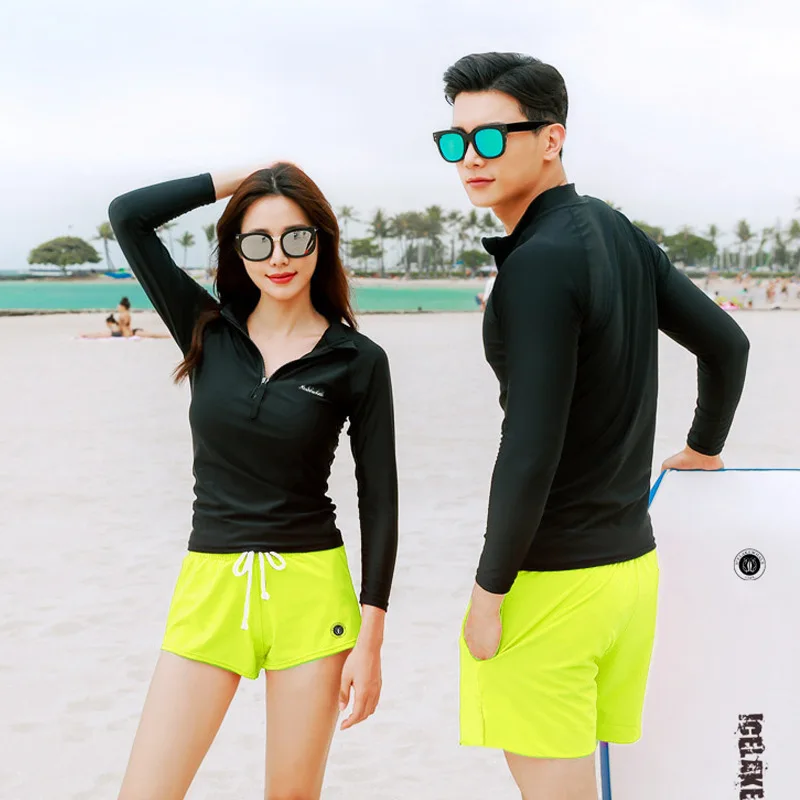 Sun UV Protection Zip Up Shirt+Trunks Men\'s Women\'s 2pcs/set Long Sleeve Rash Guard Lightweight Swimsuit Bathing Suit Beachwear