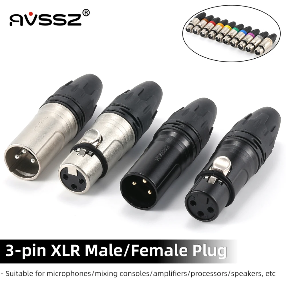 Цветной металлический кабель XLR, позолоченный 3-контактный штекер XLR, штекер XLR для аудио динамиков, микрофонов, сбалансированный кабель XLR