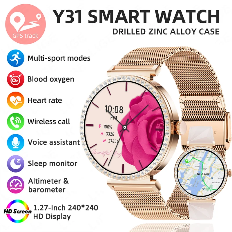 LIGE 2025 New GPS Track Smart Watch Women Sports Fitness Heart Rate Voice Calling Ladies Smartwatch Fashion Diamond Wristwatch