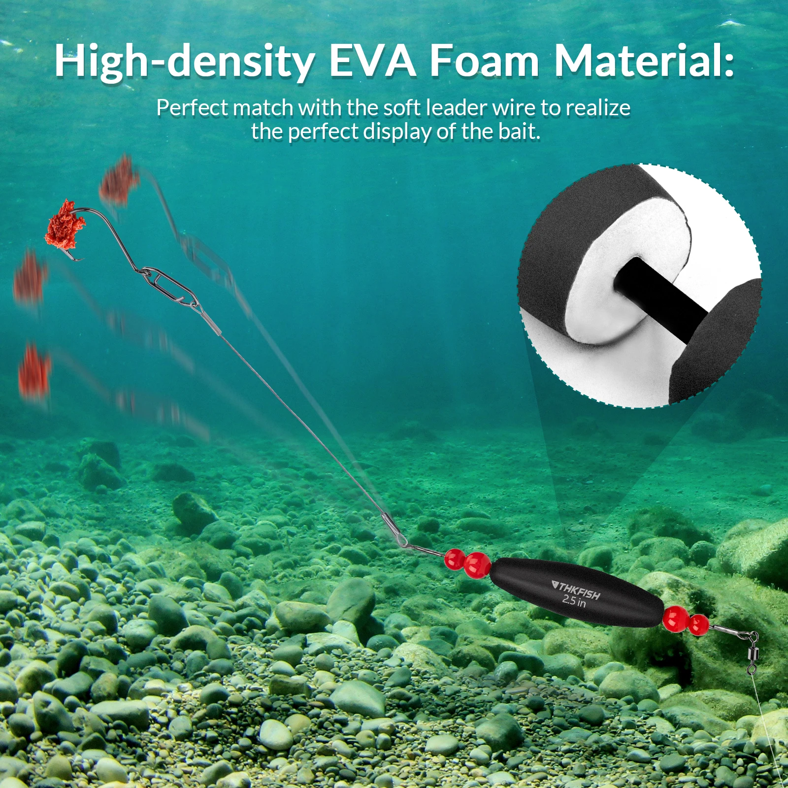 THKFISH 4pcs Catfish Float Rigs Fishing Bobbers 2.5in 3in Popping Corks Floats EVA Foam Peg Slip Bobber Buoys with Circle Hook