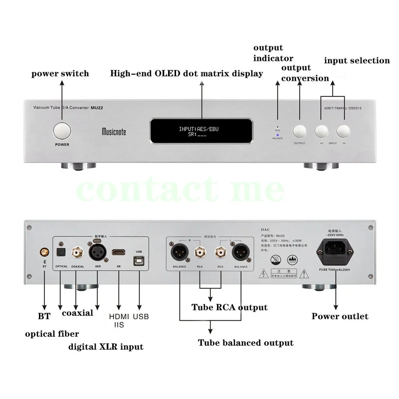 Musicnote MU22 DAC Audio Decoder, ES9038Pro D/A HIFI Vacuum Tube Decoder, support XMOS, LDAC, APTX/HD, SBC, AAC