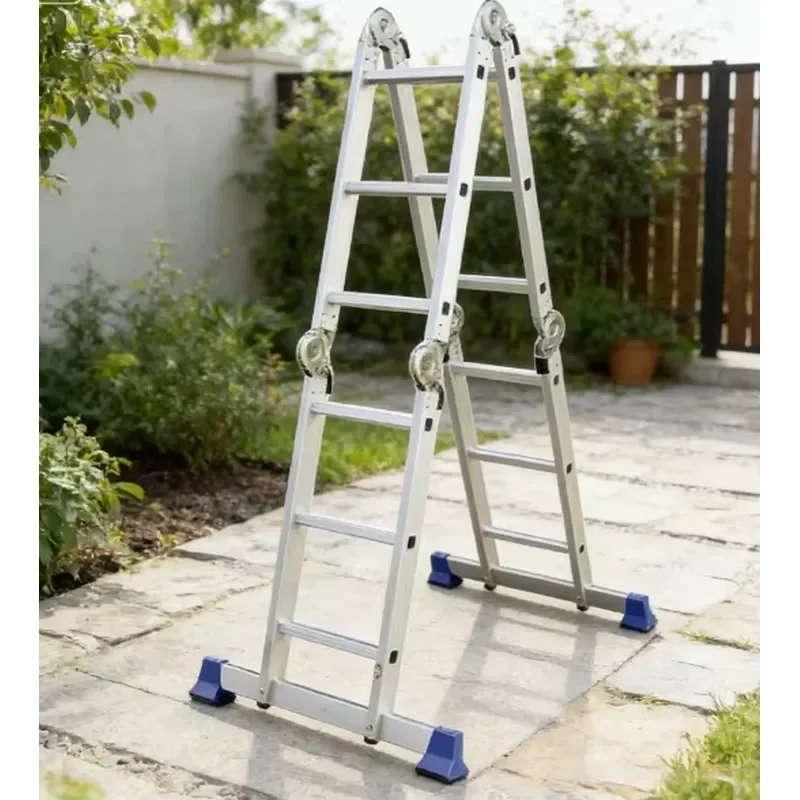 4-in-1 Aluminum Folding Ladder-12 Steps 150kg Load EN131 Converts A-Frame Extension Platform Leaning Modes Anti-Slip