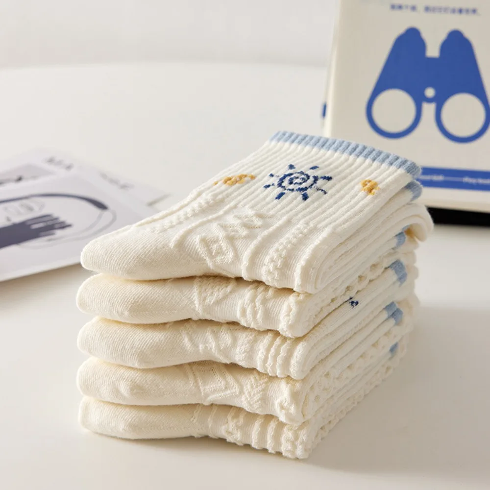 10 Pairs Breathable Women's Mid Length Socks Cartoon Pattern Cute Bear Ankle Socks Sweat Absorption Short Socks Spring