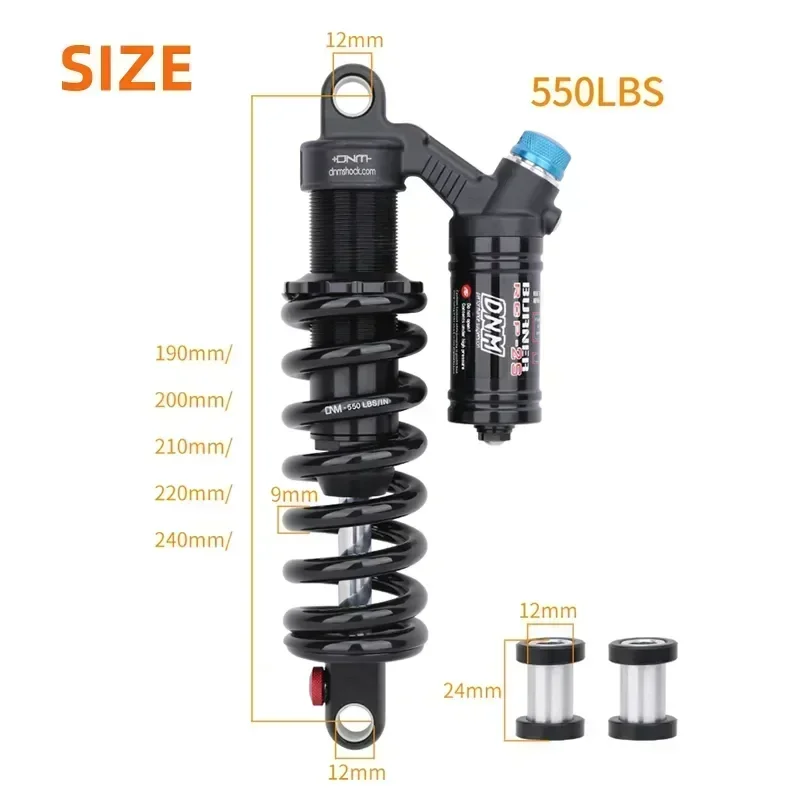 DNM-amortiguador RCP2S para bicicleta de montaña, suspensión trasera, 190mm, 200m, 220mm, 550lbs