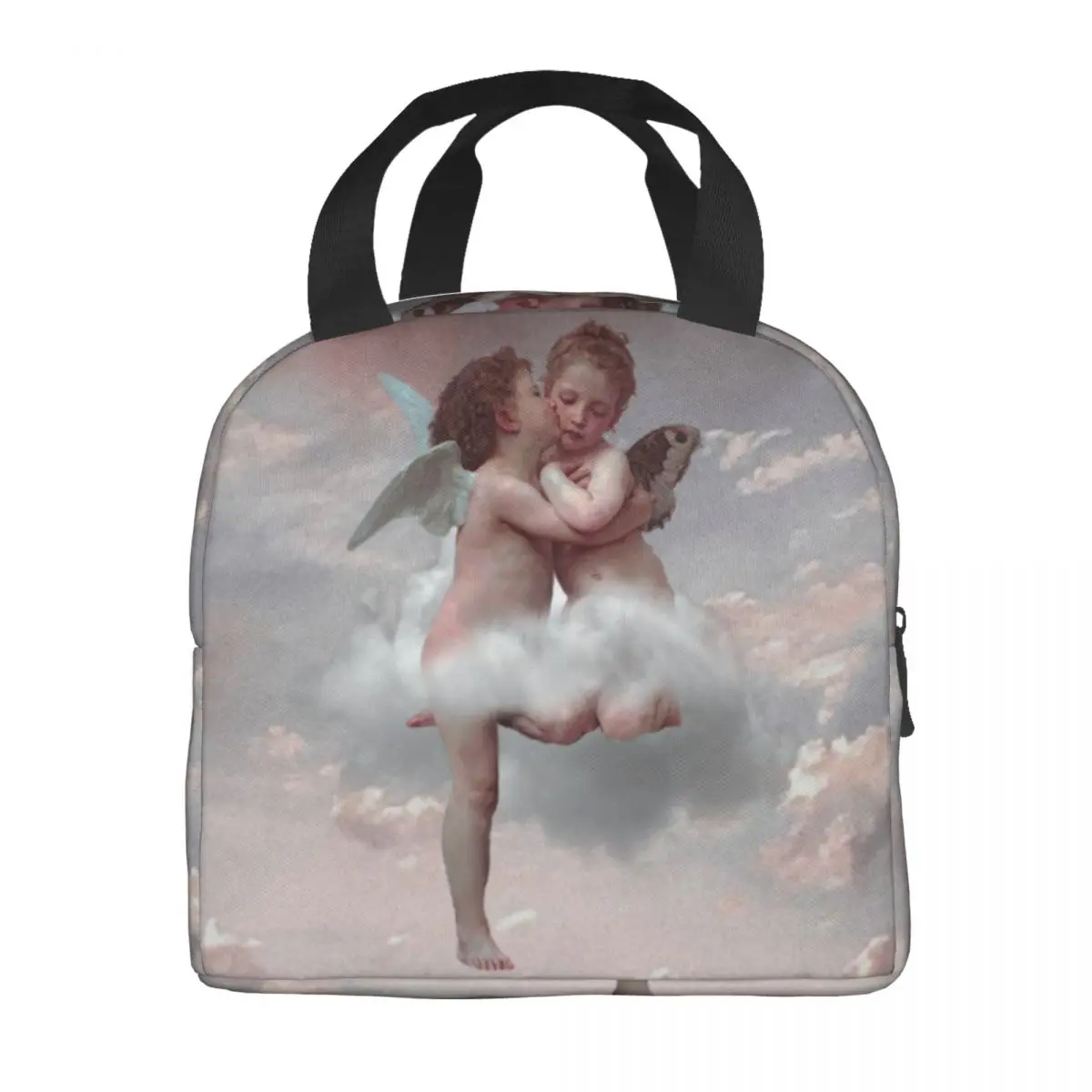 Angel Kiss In Clouds Insulated Lunch Bag for Outdoor Picnic Renaissance Painting Portable Cooler Thermal Bento Box Women Kids