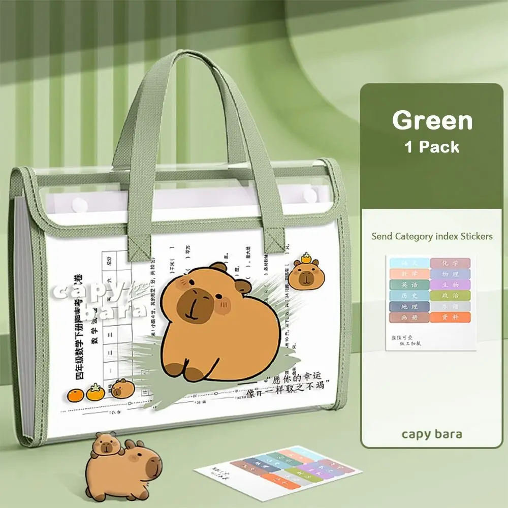 Portable 13 Pockets Capybara Expanding File Bag Waterproof Transparent A4 File Folder Large Capacity Cute Archive Bag Students