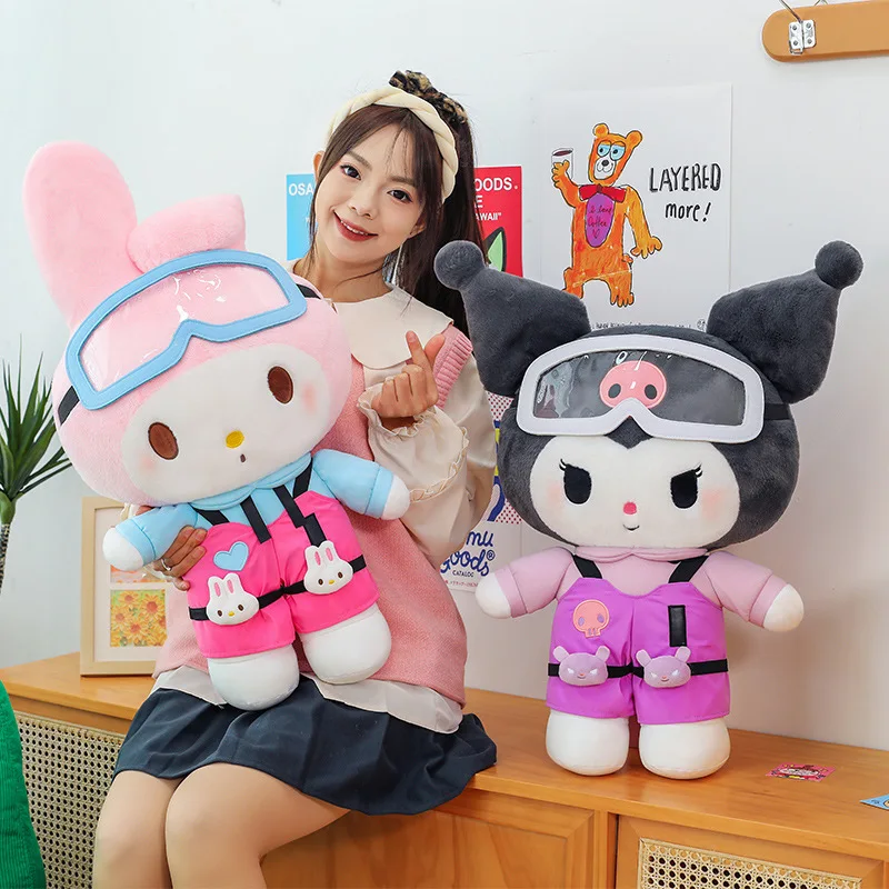 40cm Sanrio Cute Plush Stuffed Toy Kawaii Kuromi Melody Skiing Series Doll Children's Soft Pillow Valentine's Day Birthday Gift