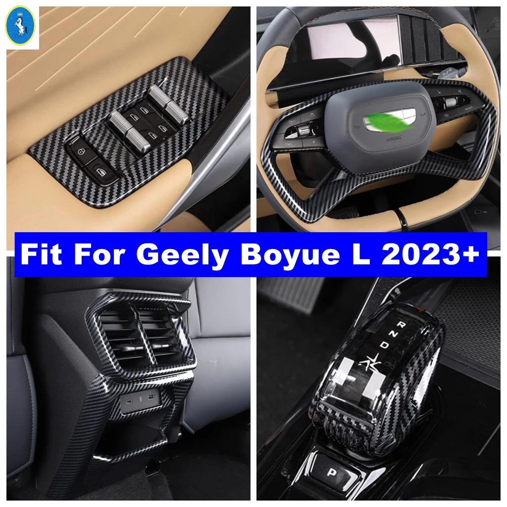 

ABS Carbon Fiber Steering Wheel / Window Glass Lift / Gear Shift Box Frame Cover Trim Accessories For Geely Boyue L 2023 2024