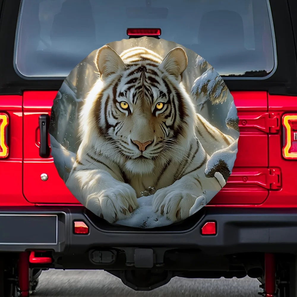 1pc 2D Flat Printing Tire Cover Tiger 100% Polyester Fabric Without Electricity Camping For Park Parking Lots, 2D Flat