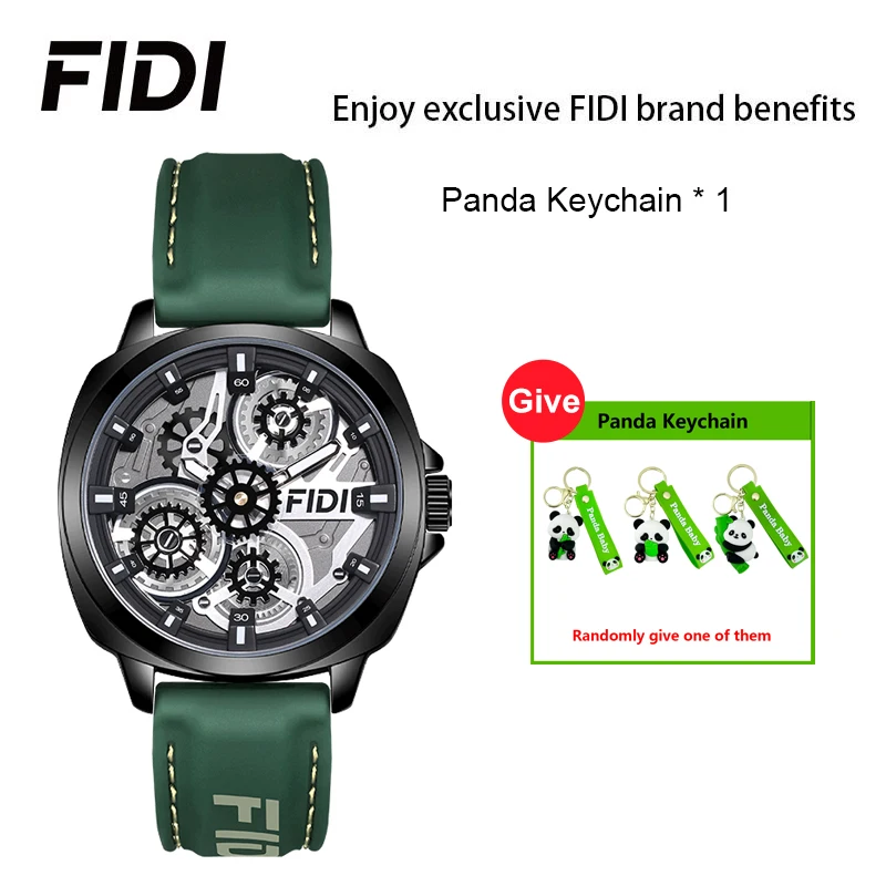 

FIDI Watch for Men Analog Quartz Cool Dial Wristwatch Unique Gear Waterproof Silicone Strap Men's Gifts Keychain Watches FD107