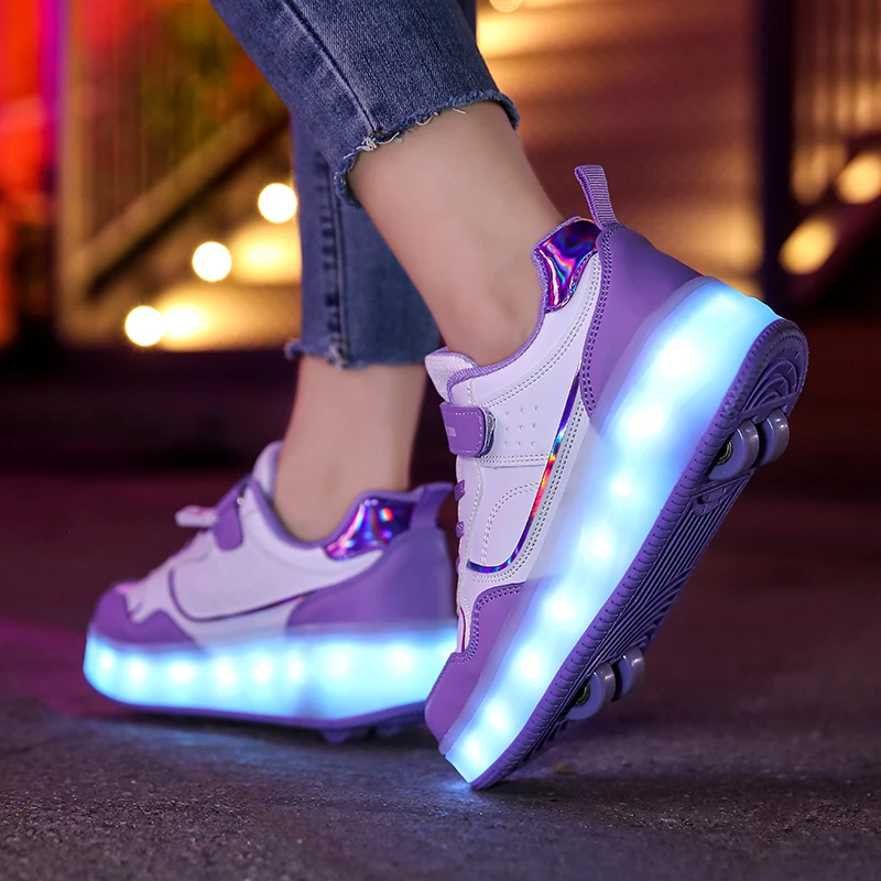 Four wheel roller shoes girls walking shoes outdoor sports children skates slide shrink flashing lights for primary students