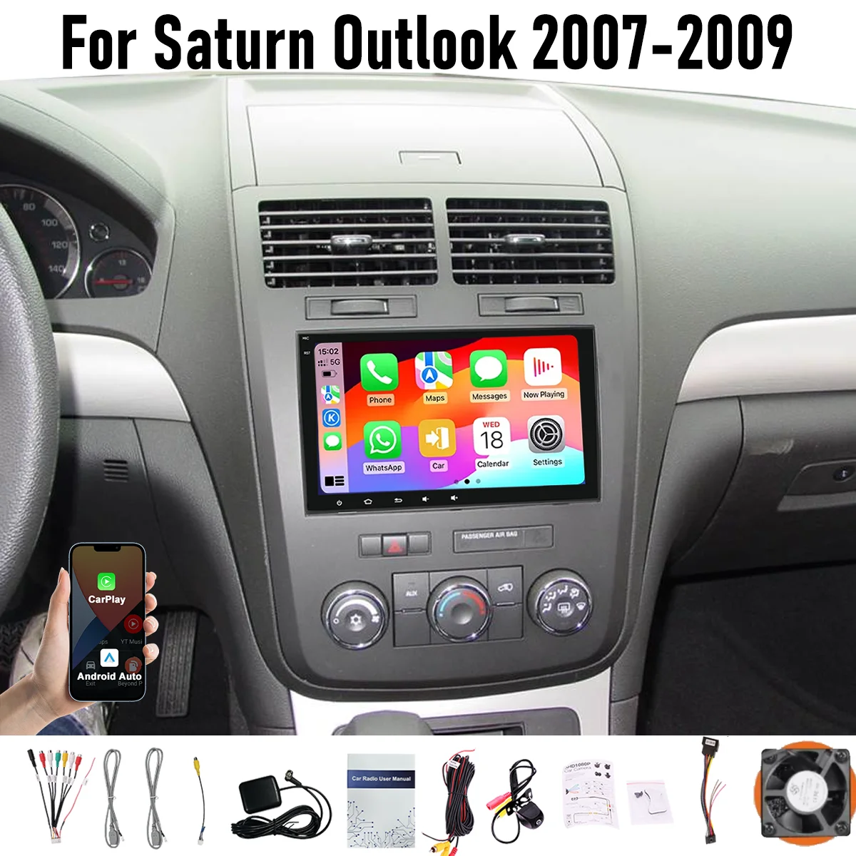 

8“ Apple CarPlay Android auto 6-128GB (8CORE) For Saturn Outlook 2007-2009 Screen Android15 Head Unit GPS Navigation Radio
