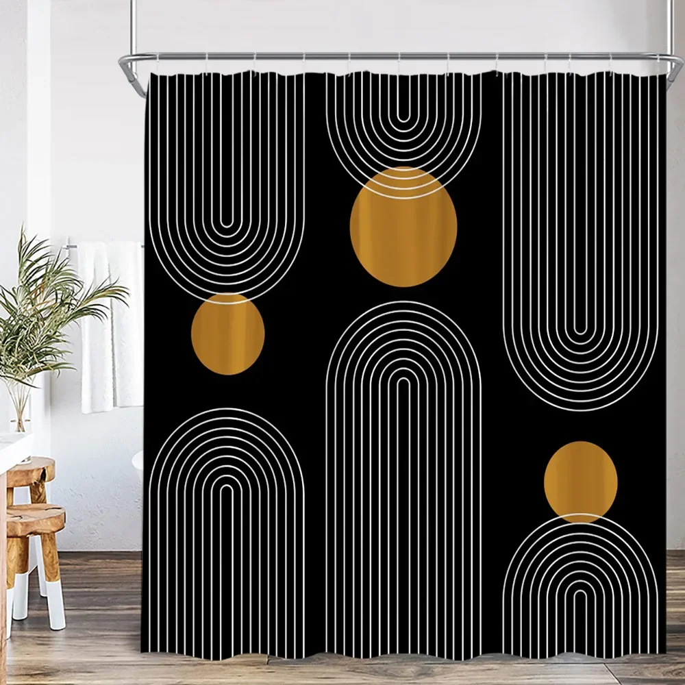 Mid Century Abstract Shower Curtain Leaf Curve Simple Line Nordic Modern Bathroom Decor Polyester Fabric Bath Curtain with Hook