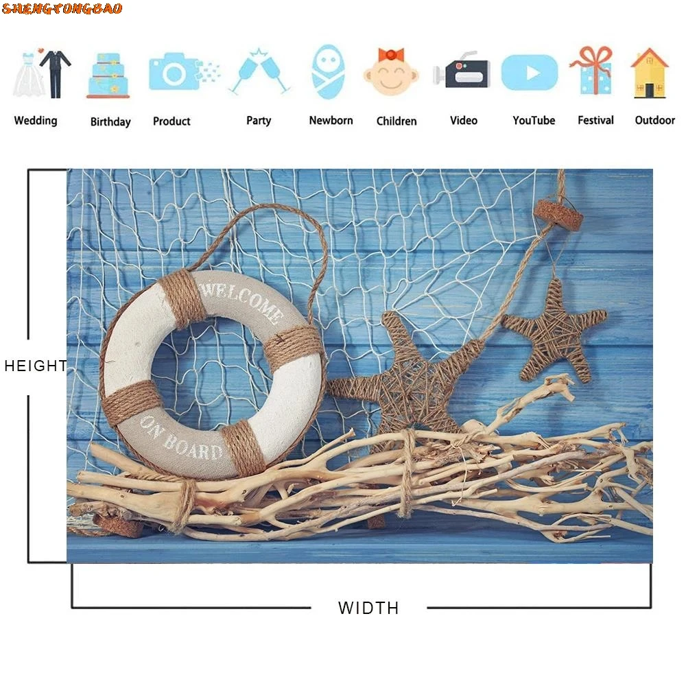 Nautical Rudder Starfish Sea Theme Photography Backdrop Newborn Baby Birthday Portrait Photocall Shoot Background Photo Studio