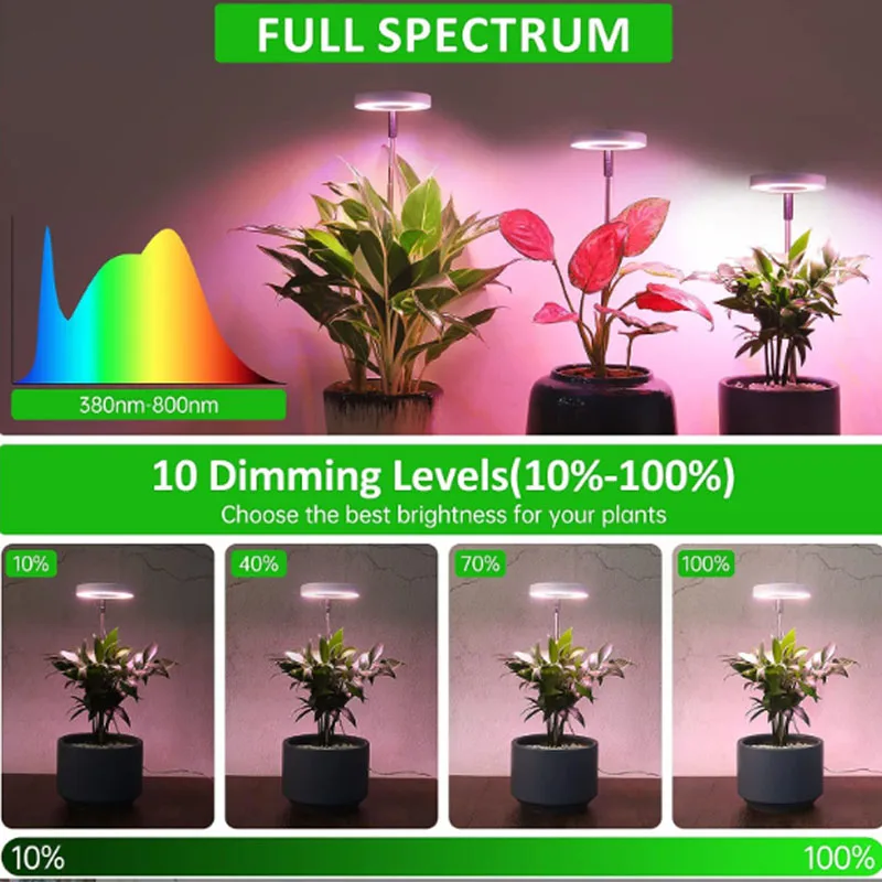 LED Grow Light Full Spectrum Plant Lamp Adjustable Dimmable Growing Lamp LED Hydroponics Lamp with Timer for Indoor Plants Light