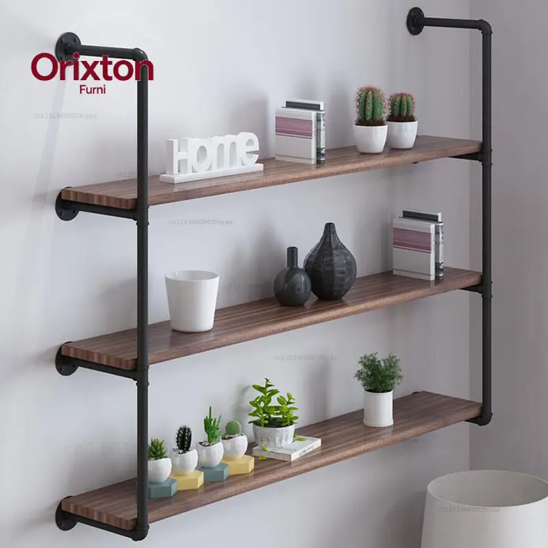 Wrought iron water pipe rack industrial style interior decoration, one-word baffle wall multi-layer storage rack wall