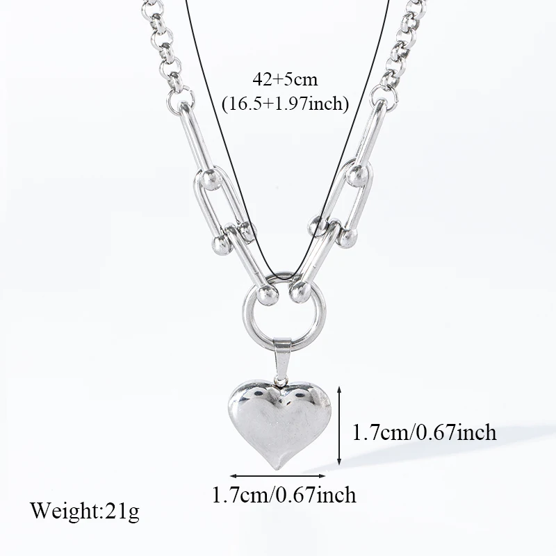 GANEMLY 316L Stainless Steel Silver Color Heart Love Pendant Necklace For Women Fashion Horseshoe Chain Waterproof Jewelry Gift