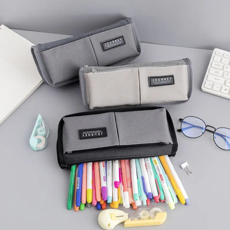 Korean Double Sided Pencil Bag Large capacity Canvas Pen bag Creative Simple Stationery bag Pencil box for Senior School student