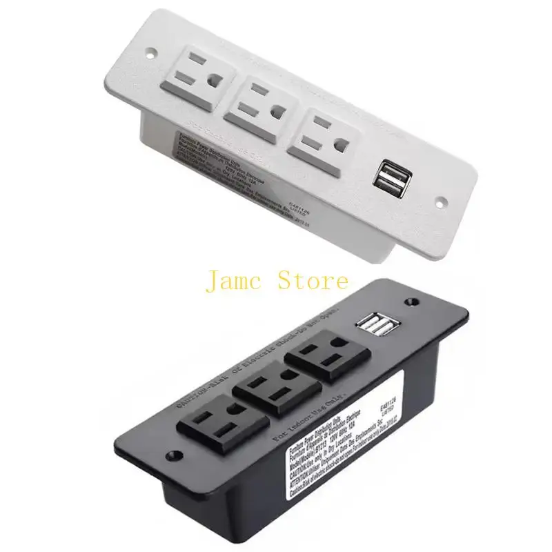 LX0B Embedded Power Outlet For Office Desk 3 AC125V Outlets 2 USB A Port UL Listed Hiddened Recessed Socket With 2 Meter Cord