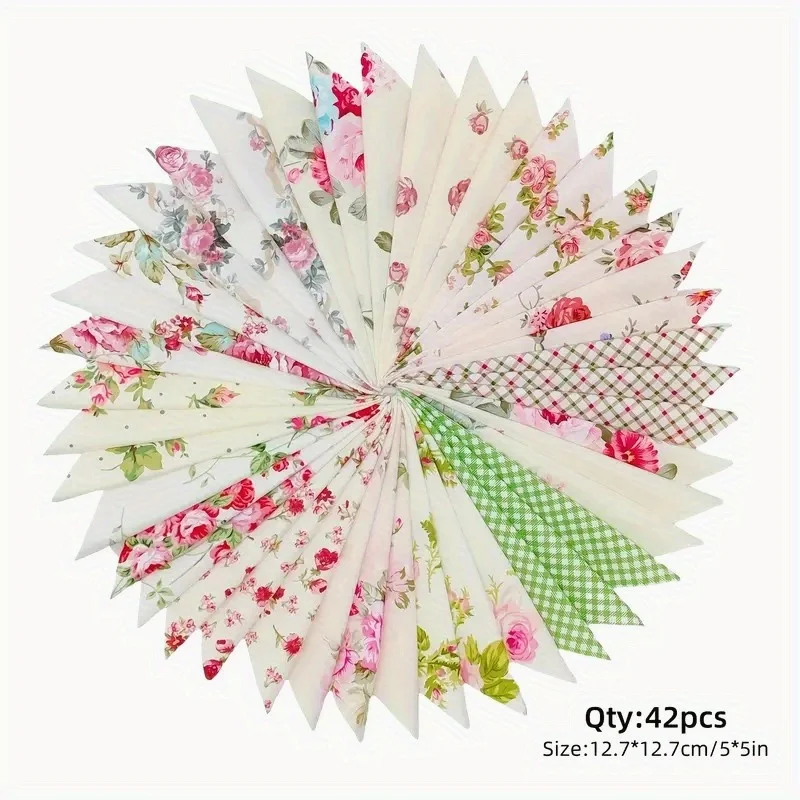42pcs Vintage Floral Plaid Fabric Set, 12.7x12.7cm/5x5in, with 14 Different Patterns, 3 Pieces of Each - Pre-Cut DIY Quilting Fa