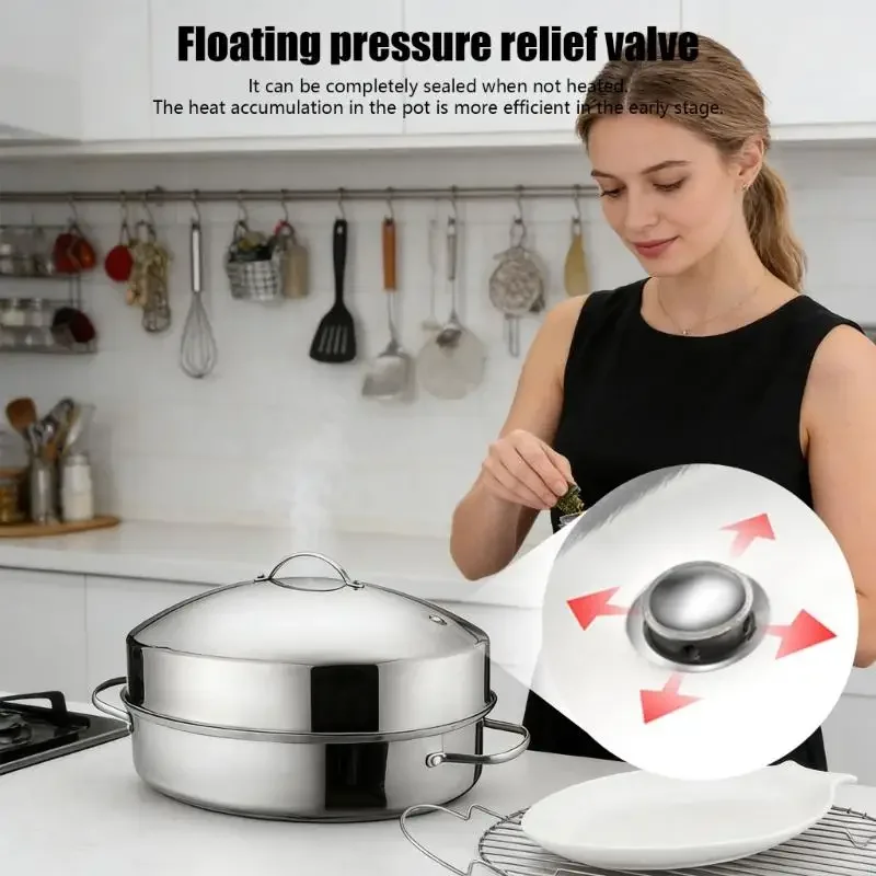 304 Stainless Steel Oval Cookware Set With Rack And Lid Oven Safe Turkey Roaster Pan For Healthy Home Use Y5GB