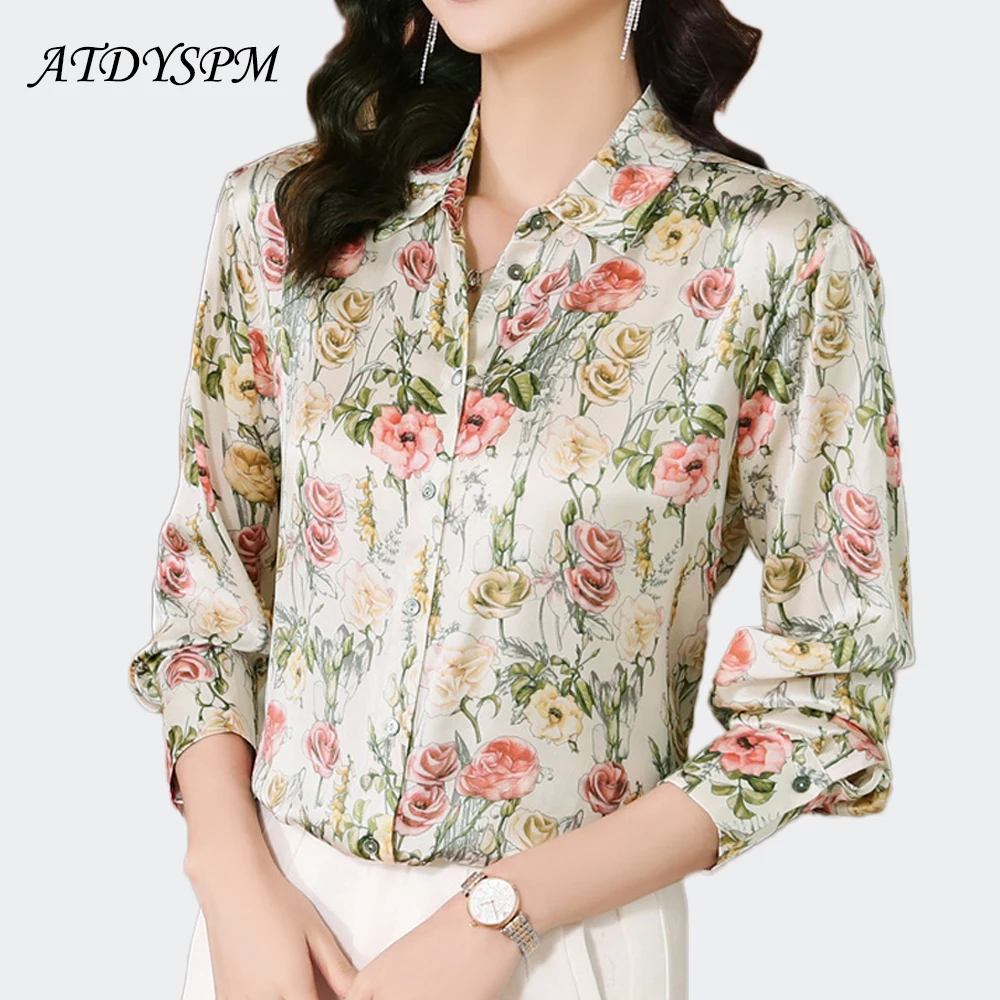 Elegant Flower Printed Satin Shirts And Blouses Women New 2024 Fashion Korean style Women's Clothing Blusa Tops Camisas E Blusas