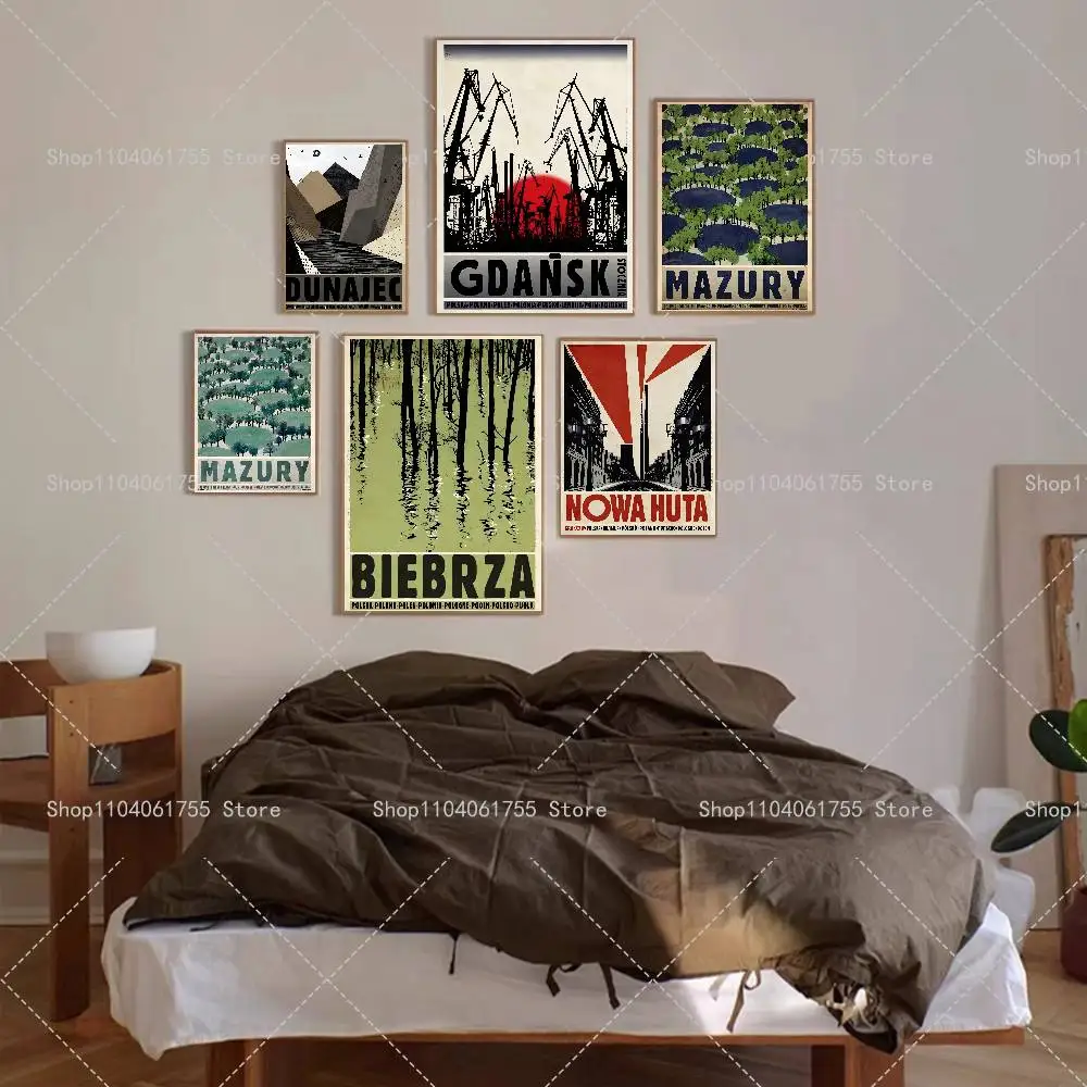 Vintage Biebrza Solina Zakopane Poland City Poster Self-adhesive Art Waterproof Paper Sticker Coffee House Bar Room Wall Decor