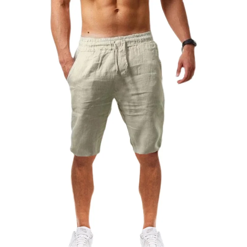 Summe Men\'s Linen Cotton Shorts Pants Male Breathable Solid Color Trousers Fitness Streetwear 3XL