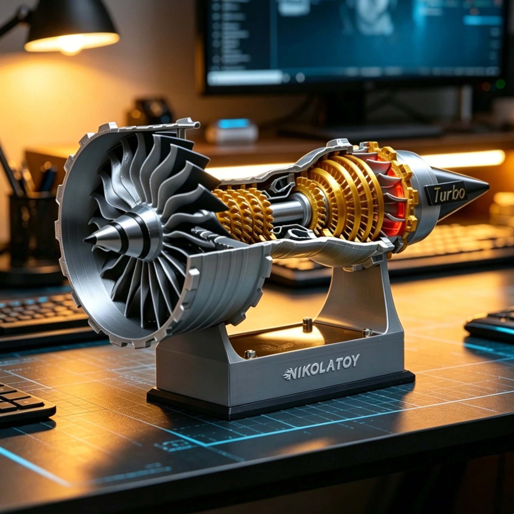 

NIKOLATOY Trent 900 Turbofan Engine Model Industrial Tech-Style Desktop Ornament/Room Decoration Toy Gift for Boys' Collections
