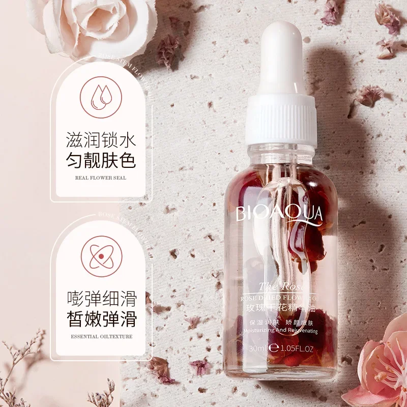 BIOAOUA Rose Dried Flower Essence Oil Hydrating Improve Dryness Dullness Brighten Skin Moisturizing Skin Rejuvenation Face Serum