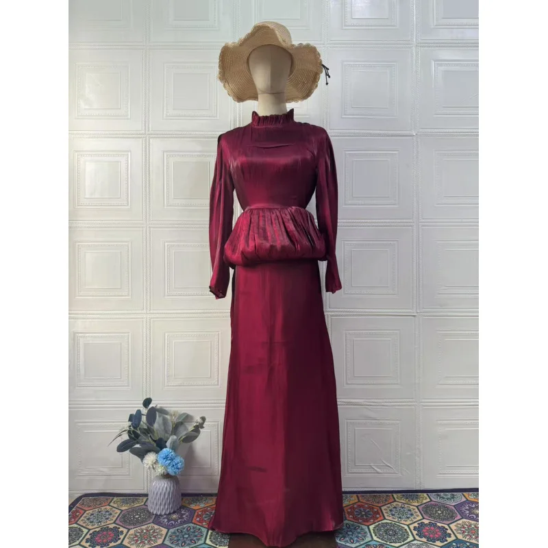 2025Spring New Elegant Retro Sweet Long Sleeve Long Dress with Design Sense