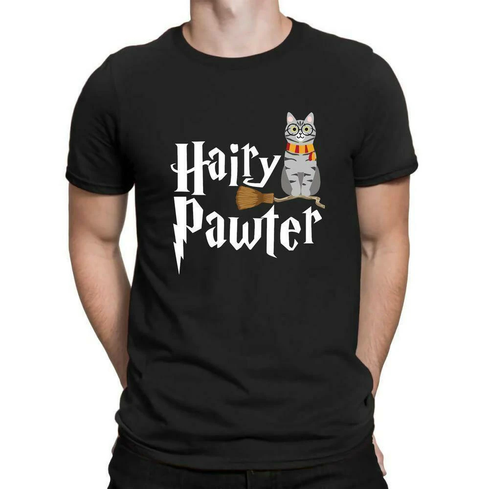 Funny Harry Pawter Wizard Cat gift T Shirt New 100% Cotton Short Sleeve O-Neck T-shirt Casual Mens Top