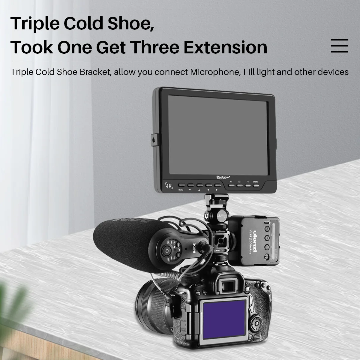 Ulanzi PT-12 Triple Kalten Schuh 1/4'' Schraube Adapter Verlängern Mikrofon Füllen Licht Monitor Magie Arm DSLR Kamera Zubehör