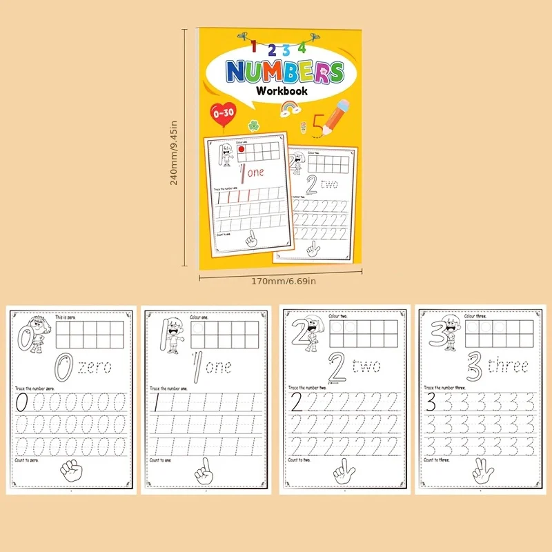 32 Pages, Children's Digital Cognition 0-30, Fun Coloring Workbook, Early Childhood Enlightenment Pen Control Training Workbook