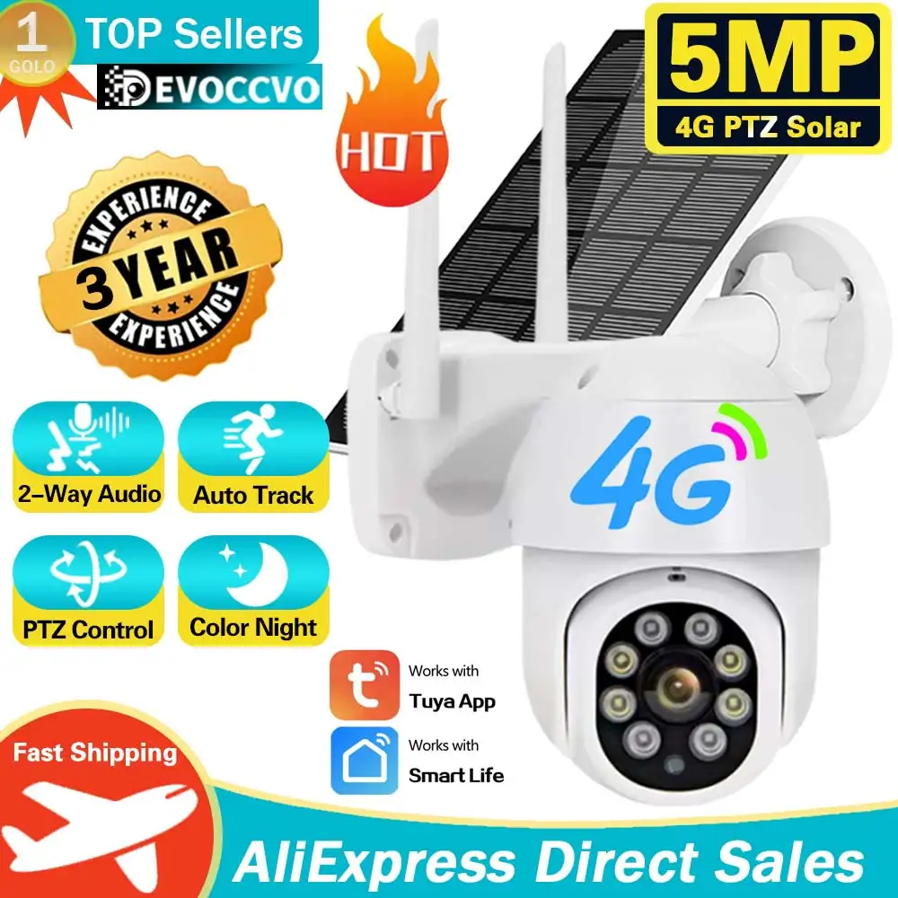 

4G Sim Card PTZ Camera Outdoor Wireless Solar IP Camera 5MP HD Solar panels Video Surveillance Camera Long Time Standby Tuya APP