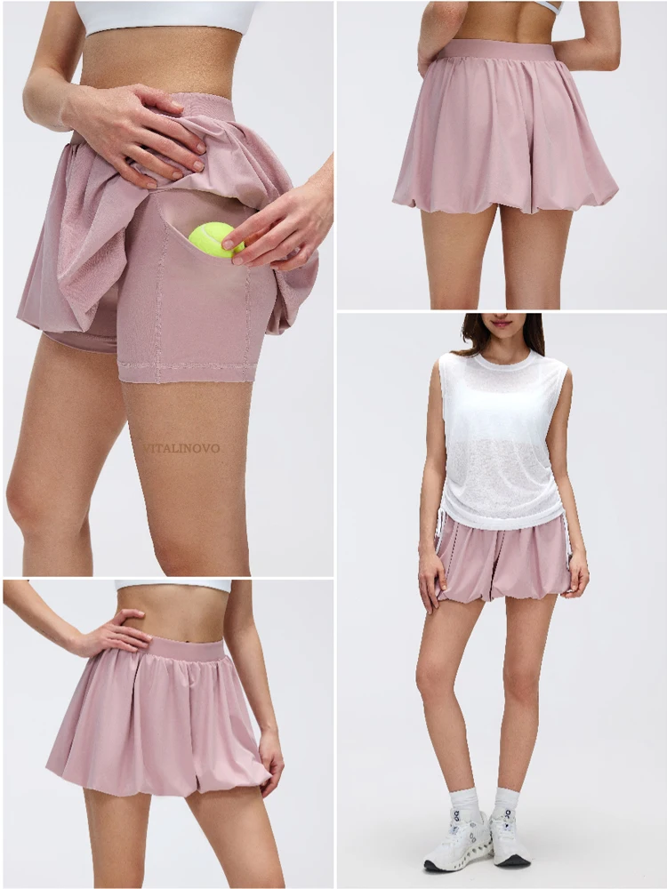 VITALINOVO Damen-Minirock, Skort, fließend, plissiert, hohe Taille, Rüschen, Tennisröcke für Damen, Blasensaum, sportlicher Skater, Golf – Detail 5
