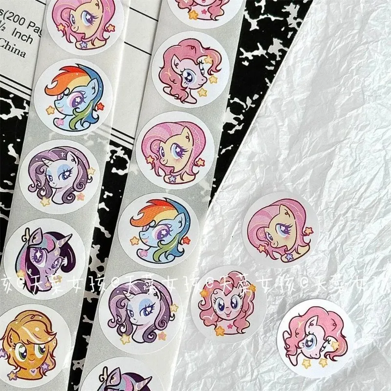 MINISO 500Pcs/set  Anime Cute My Little Pony Stickers Kawaii Round Seal Stickers Rolls Stickers Graffiti Wall Decor Wallpape