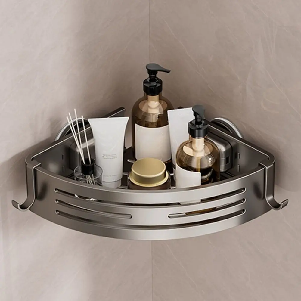 

Wall Mounted Bathroom Organizer Shelves Shower Corner Shelf with Towel Bar Hook Aluminum Shampoo Holder Kitchen Organizer Rack