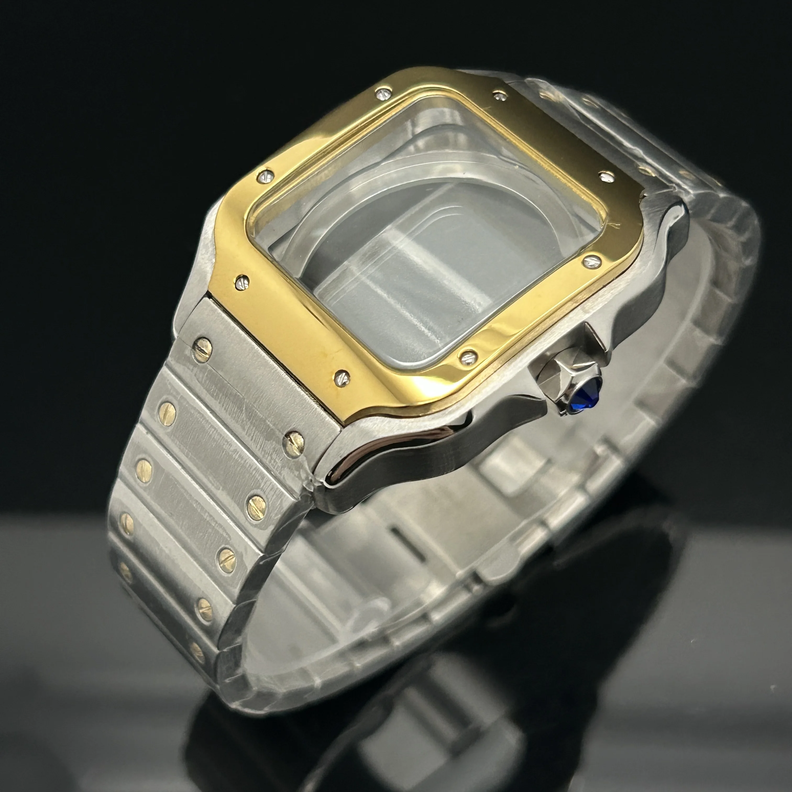 Silver 38mm Modification Square Watch Case Sainless Steel for Seiko Santos Watch Accessories for NH36 NH35 Movements No Logo view 5