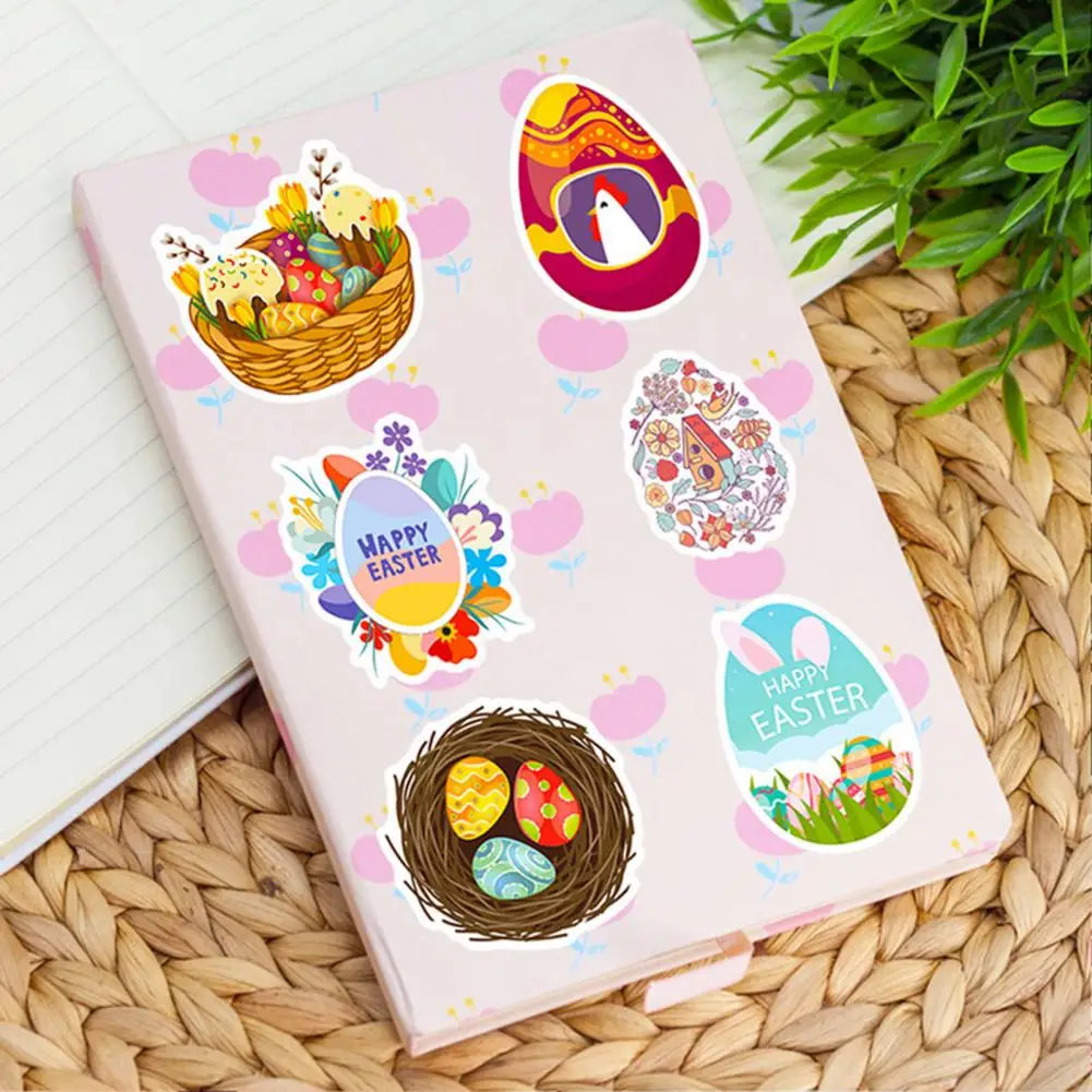 50Pcs/Set Easter Stickers Various Colorful Easter Eggs Chick & Bunny Cute Decals Waterproof Adhesive Graffiti Stickers for Skate