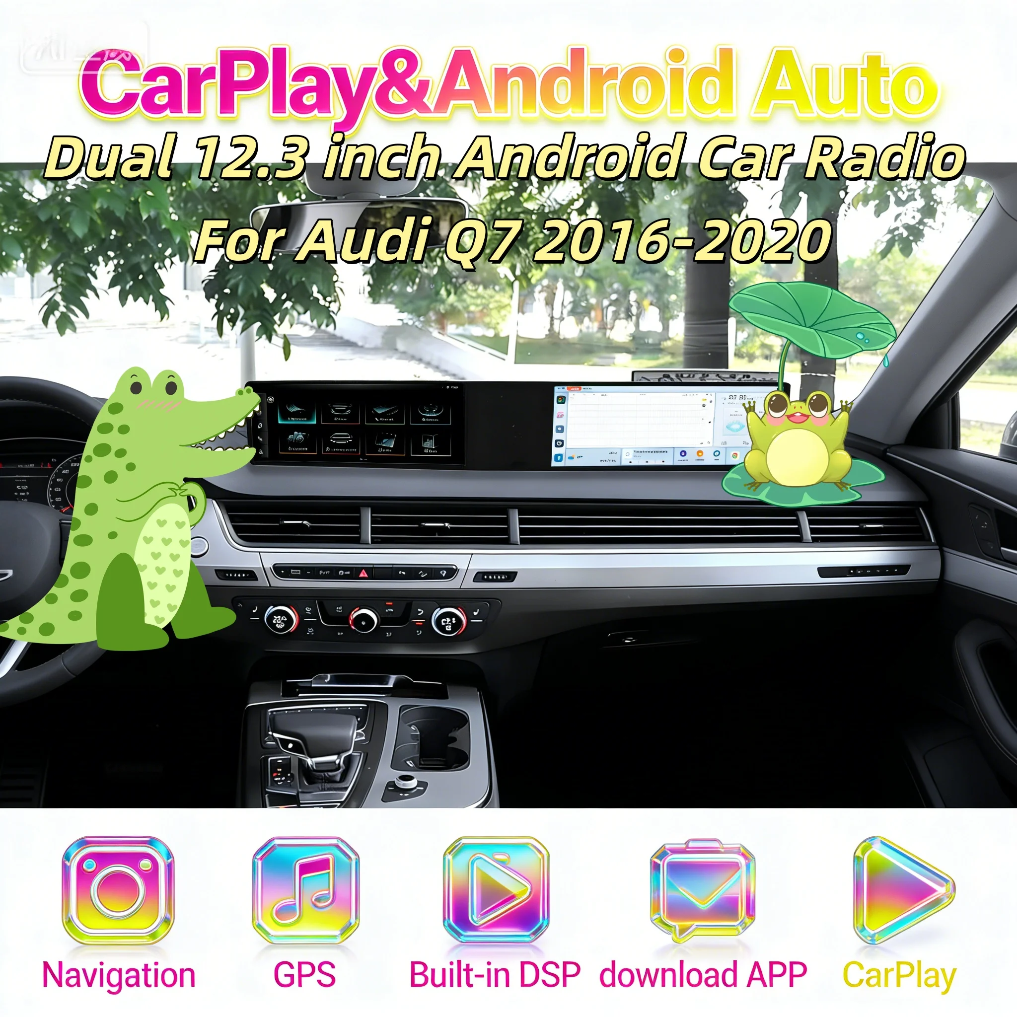 

12.3" Android 13 Dual Screen For Audi Q7 2016 2017 2018-2020 Car Radio Multimedia Player Navigation GPS Carplay WIFI Touch