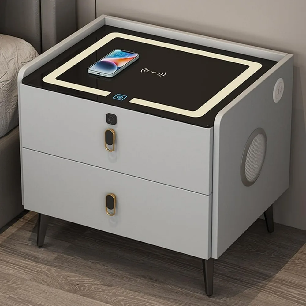 

Деревянный прикроватный столик, подходит для спальни и гостиниц, умный прикроватный столик с зарядной станцией/USB-портом/блокировкой отпечатков пальцев