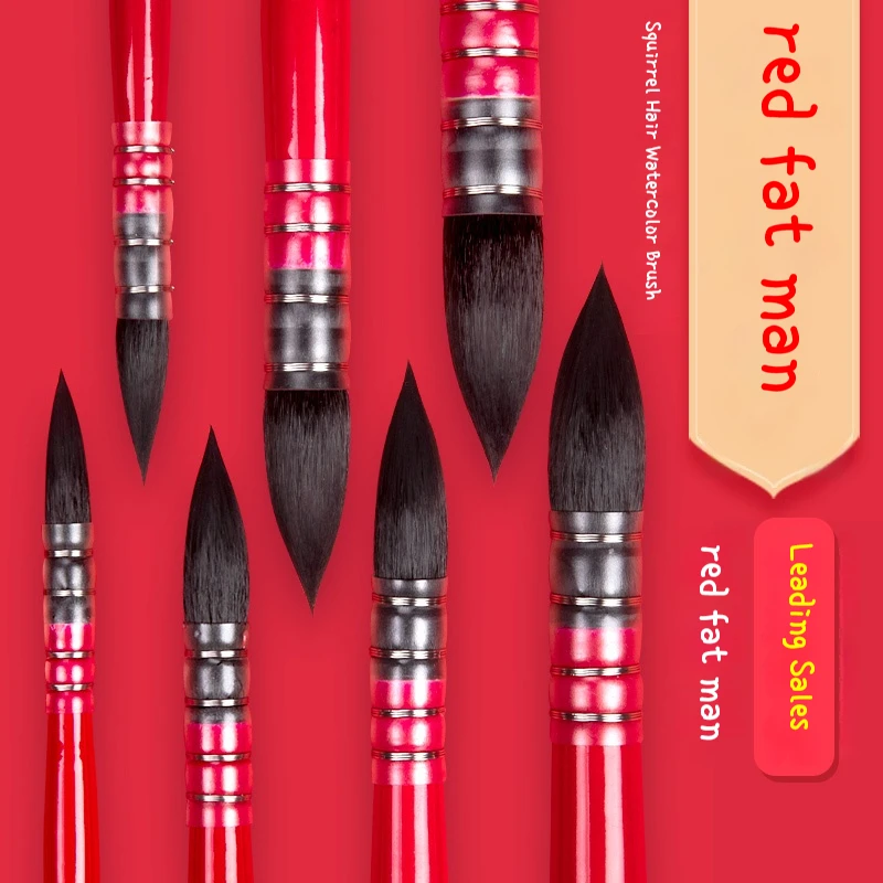 Imagem -02 - Esquilo Cabelo Cabeça Redonda Apontou Mop Escova Aquarela Pincéis Guache Pen Gancho Linha Pen Escola Art Supplies
