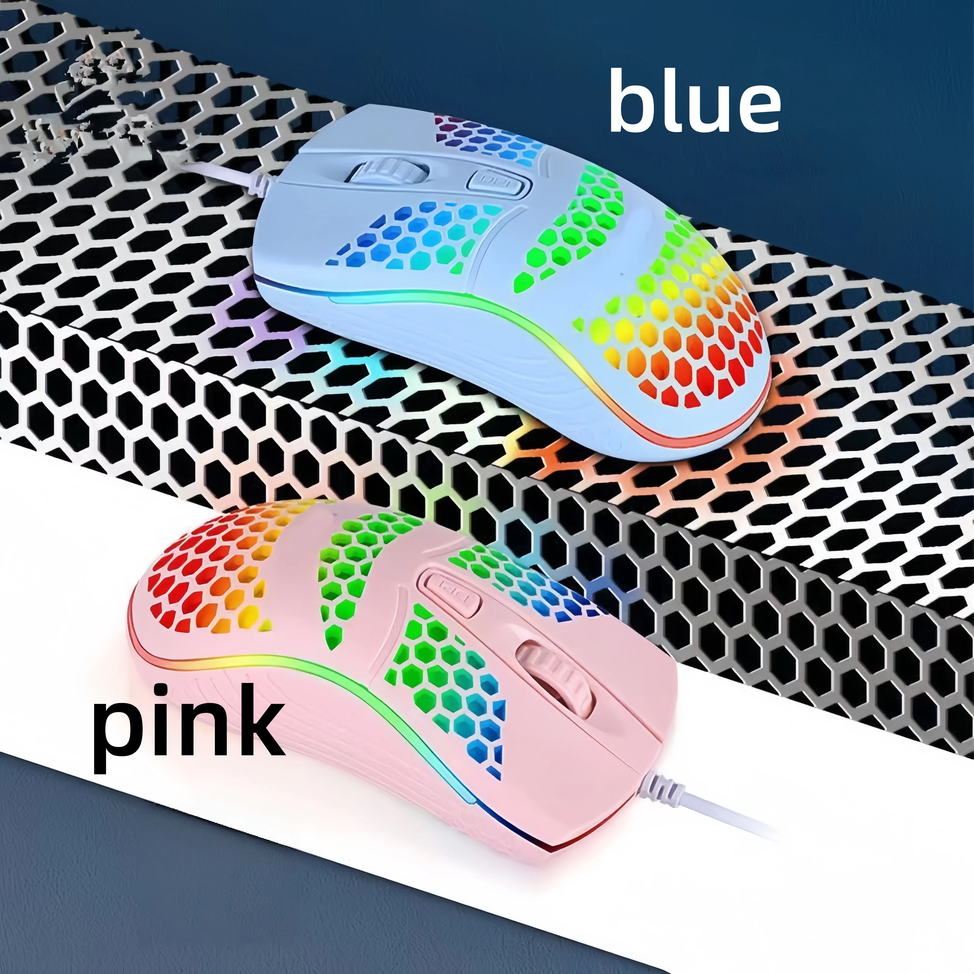USB Lightweight Honeycomb Wired Gaming Mouse, RGB Colorful LED Backlit 4 Buttons Ergonomic USB Mouse for PC Laptop