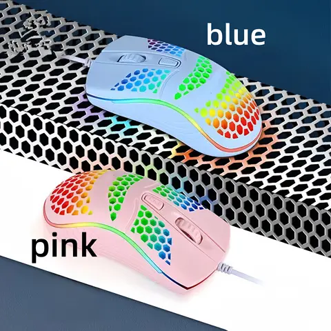 USB Lightweight Honeycomb Wired Gaming Mouse, RGB Colorful LED Backlit 4 Buttons Ergonomic USB Mouse for PC Laptop