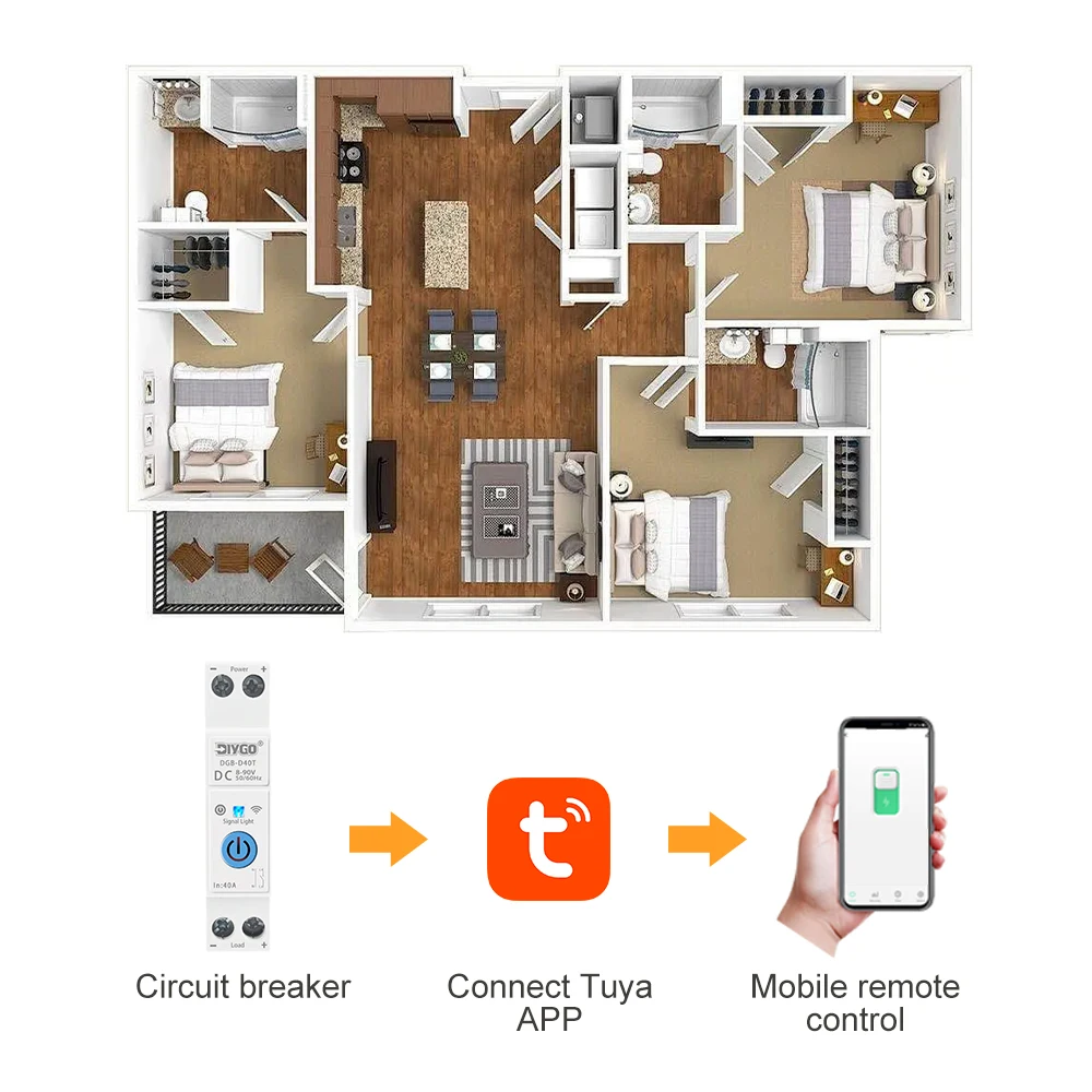 DIY GO TUYA MCB DC WIFI Smart Circuit Breaker 1P 40A DIN Rail for Smart Home wireless Remote Control Switch by APP