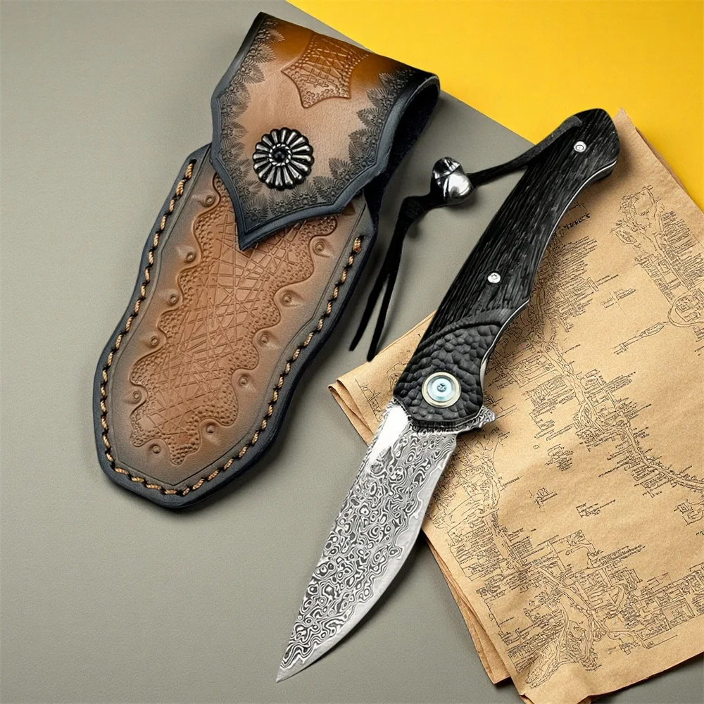 

Multi-functional Folding Kitchen Fruit Knife Damascus Steel Blade Rosewood Handle Folding Knife Suitable for Outdoor Activities
