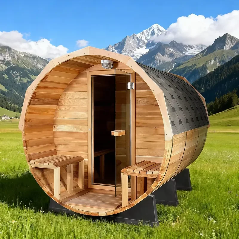 Portable Red Cedar Wood Sauna Barrel for 6 People Heat Treated Solid Wood Outdoor Home Spa Steam Room Kit Indoor Outdoor Use