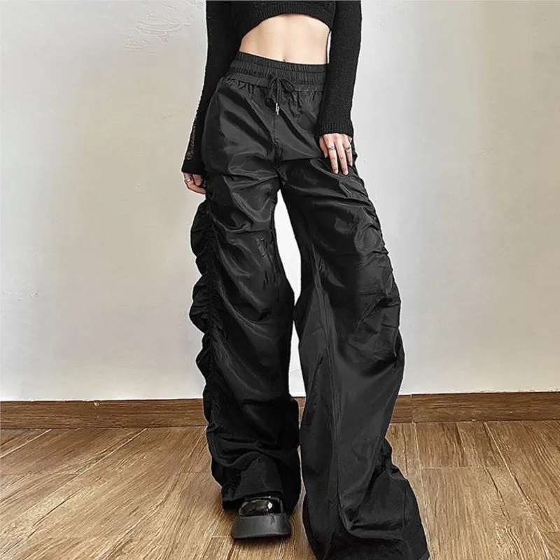 Fashion Trend Personalized Draw Pleats Pants Avant-Garde Cool Casual Loose Elastic Waist Girl High Waist Wide Leg Lantern Pants