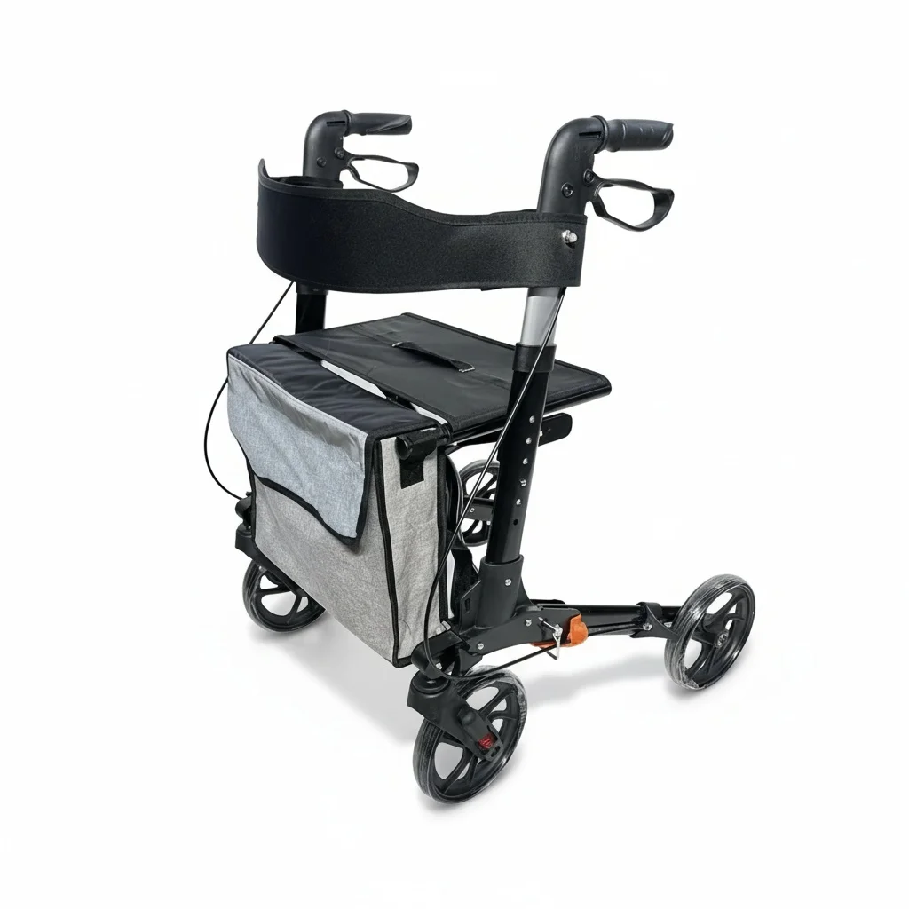 Aluminum Rollator with Seat, Foldable Lightweight Walker for Elderly, Folding Mobility Walker, Shopping Cart Walker, 80-93.5cm